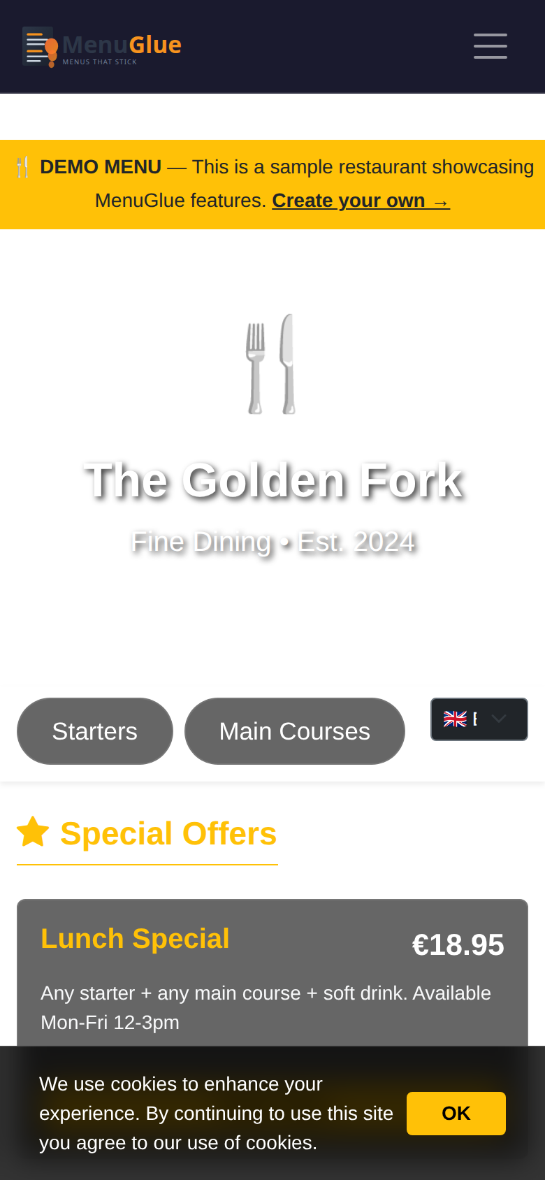The Golden Fork - Digital Menu Preview